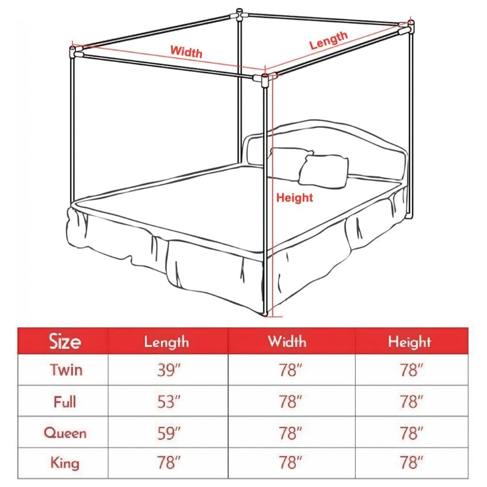JNTKE Canopy Bed Frame, 4 Corners Stainless Steel Bed Mosquito Net Frame Bracket, King Metal Four Corner Bed Mosquito Netting Bracket for Bedroom Decoration, 78"x 78"x 78" JNTKE
