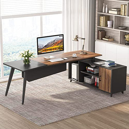 Tribesigns L-Shaped Computer Desk with File Cabinet, 78.74 Inch Large Executive Office Desk with Shelves, Industrial Business Furniture Desk Workstation for Home Office (Rustic Brown) - WoodArtSupply