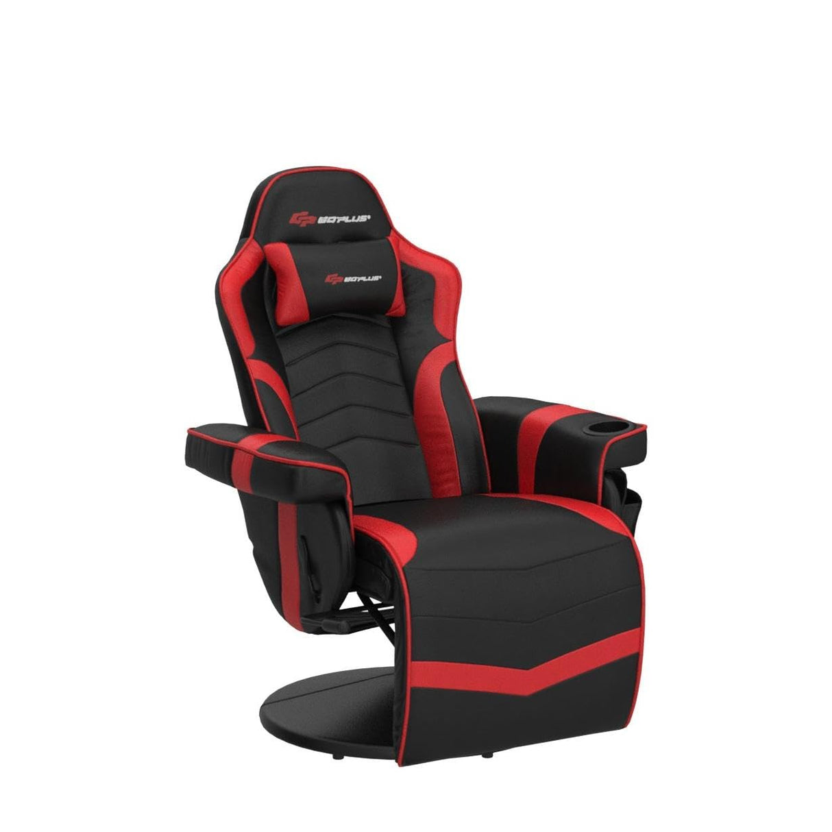POWERSTONE Gaming Recliner Massage Gaming Chair with Footrest Ergonomic PU Leather Single Sofa with Cup Holder Headrest and Side Pouch, Adjustable Living Room Chair Seating, Red POWERSTONE