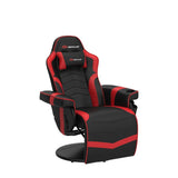 POWERSTONE Gaming Recliner Massage Gaming Chair with Footrest Ergonomic PU Leather Single Sofa with Cup Holder Headrest and Side Pouch, Adjustable Living Room Chair Seating, Red POWERSTONE