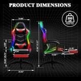 Czlolo Gaming Chair, Racing Style RGB LED Lights Gaming Chairs for Adults and Kids, Lumbar Massager Gamer Chair, High Back Reclining Computer Chair with Footrest and Headrest (Black/Red) Czlolo