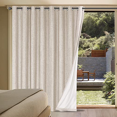 H.VERSAILTEX Linen Blackout Curtain Durable Thick Textured Linen Look 100% Blackout Patio Door Curtain Anti Rust Grommet Extra Wide Sliding Door Curtain Panel, W100 x L84 inch - Natural H.VERSAILTEX