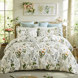 Cozaline Green Comforter Set King, 100% Cotton Reversible Floral Pattern Comforter Set 3 Pcs Soft Cotton Lightweight Comforter All Season Soft & Breathable Green Bedding Set Cozaline