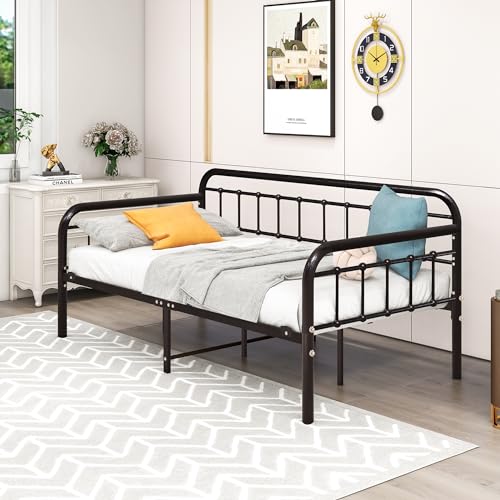 HOMERECOMMEND Metal Daybed Frame Twin Metal Slats Platform Base Box Spring Replacement Bed Sofa for Living Room Guest Room (Twin, Dark Copper) HOMERECOMMEND