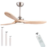 QUTWOB 42" Wood Ceiling Fans with Lights and Remote Control,Indoor Outdoor 3 Blades Wooden Ceiling Fan for Garage,Patio,Living Rooms,Bedrooms,Offices,Farmhouse(Nickel+Raw wood) QUTWOB