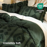 Bedsure Boho Duvet Cover Queen Size - Dark Green Tufted Boho Bedding, Farmhouse Shabby Chic Embroidery Bedding for All Seasons, 3 Pieces, 1 Soft Jacquard Queen Comforter Cover and 2 Pillow Shams Bedsure
