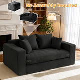 55" Small Boneless Couch, 3-in-1 Boneless Loveseat Sleeper Sofa Bed Convertible Sofa Bed with 4 Pillows, Black Corduroy Boneless Couch for Living Room, Guest Room, Small Space, No Assembly Required Winzoo