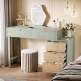 Tribesigns Makeup Vanity Desk with 5 Drawers, Modern Small Dressing Desk with Storage, Wood Make Up Table for Bedroom, Narrow Space (Without Mirror), Mint Green Tribesigns