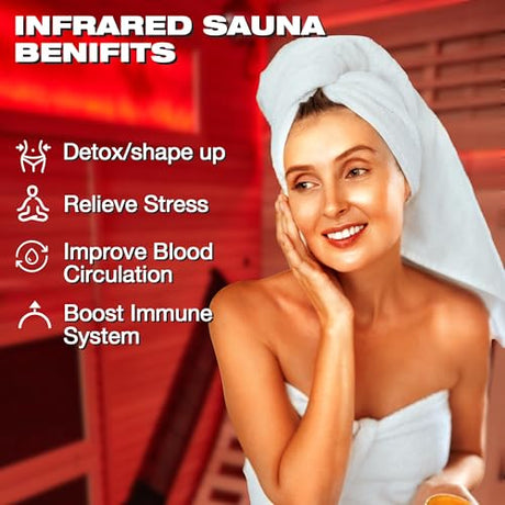 BNEHS Infrared Sauna,2 Person Luxurious Indoor Sauna with Recliner, Wooden Sauna with 7-Color Starry Ceiling,9 Heating Tubes,5 Carbon Panels,2-in-1 Door Handle,Himalayan Salt Brick,220V BNEHS