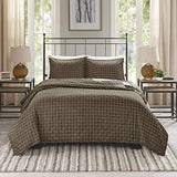 Madison Park Reversible Quilt Cabin Lifestyle Plaid Design - All Season, Breathable Coverlet Bedspread Bedding Set, Matching Shams, Timber Black/Brown Full/Queen(90"x90") 3 Piece Madison Park