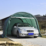 Walsport 10x15 Carport Canopy, Portable Garage with Steel Frame and Waterproof Cover, Round Roof Car Tent for Outdoor Storage Shed Car (Green) walsport