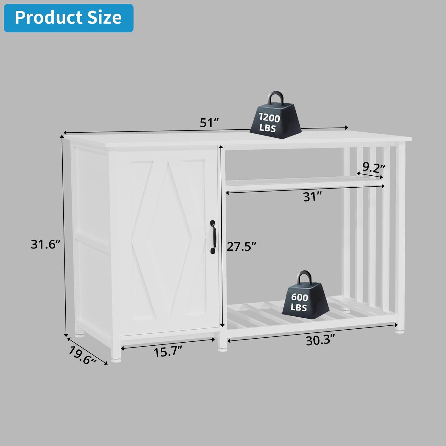 VOWNER 55-75 Gallon Fish Tank Stand, Aquarium Stand with Power Outlets, Cabinet for Fish Tank Accessories Storage, Heavy Duty Metal Frame, Suitable for Fish Tank, Turtle Tank, 1200LBS Capacity, White