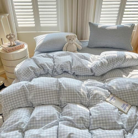 Nayoroom Gingham Duvet Cover Queen Size Blue White Plaid Checkered Comforter Cover 3 Pcs Soft Breathable Washed Microfiber Grid Farmhouse Bedding Set with Pillow Shams Nayoroom