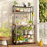 YASONIC Coffee Bar, Bakers Rack with Storage, 25.6 Inches Microwave Stand, 5 Tier Kitchen Shelves Appliance Storage, 12 S Hooks Large Coffee Station for Spices, Pots and Pans, Rustic Brown