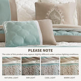 510 DESIGN Luxe Quilted Comforter Set Modern Transitional Design, All Season Down Alternative Warm Bedding Matching Shams, Bedskirt, Decorative Pillow, King, Shawnee Scrollwork Seafoam 510 DESIGN