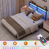 HAUSOURCE Twin Size Floating Bed Frame with Storage Headboard Metal Platform Bed Frame with LED Lights and Charging Station Easy Assembly No Box Spring Needed HAUSOURCE