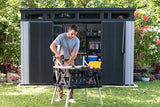 Keter Artisan 11x7 Modern Resin Outdoor Storage Shed Kit-Perfect to Store Patio Furniture, Garden Tools Bike Accessories, Beach Chairs and Lawn Mower, Grey & Black Keter
