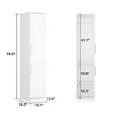 Hitow 2 Door Wardrobe Armoire Closet, 15.7" W Wardrobe Storage Cabinet with 3 Tiers Shelf & Hanging Rod, Slim Narrow Wardrobe Armoire Dresser for Bedroom Clothes Organizer, White Hitow