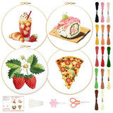 BEUNITONE 4 Set Strawberry Embroidery Kit for Beginners, Food/Drink Needlepoint Kits for Adults with Hoops, Instructions and Full Kit, Personalized Hand Embroidery Patterns for Cloth and Home Decor