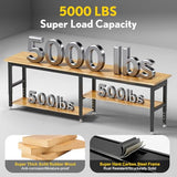 96” Adjustable Work Bench, 2-Layer Heavy Duty Workbench, 6000 LBS Capacity Workbench with Pegboard & Power Outlet, Rubber Wood Work Table for Garage, Office, Workshop, Home FIXCHIGO