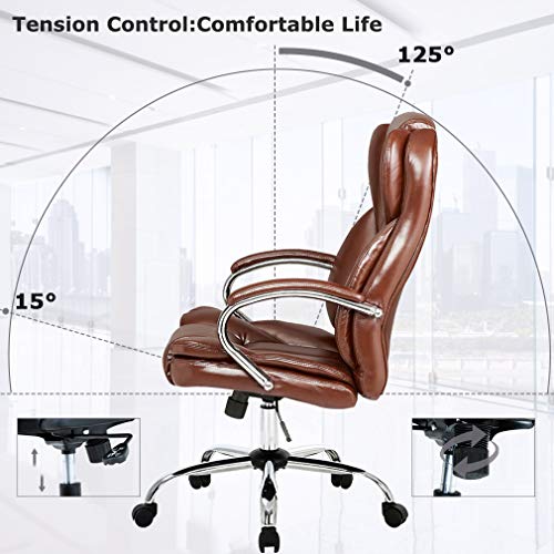 Office Chair Desk Computer Chair with Lumbar Support Arms Headrest High Back Executive Task Rolling Swivel PU Leather Adjustable Ergonomic(Brown) BestOffice