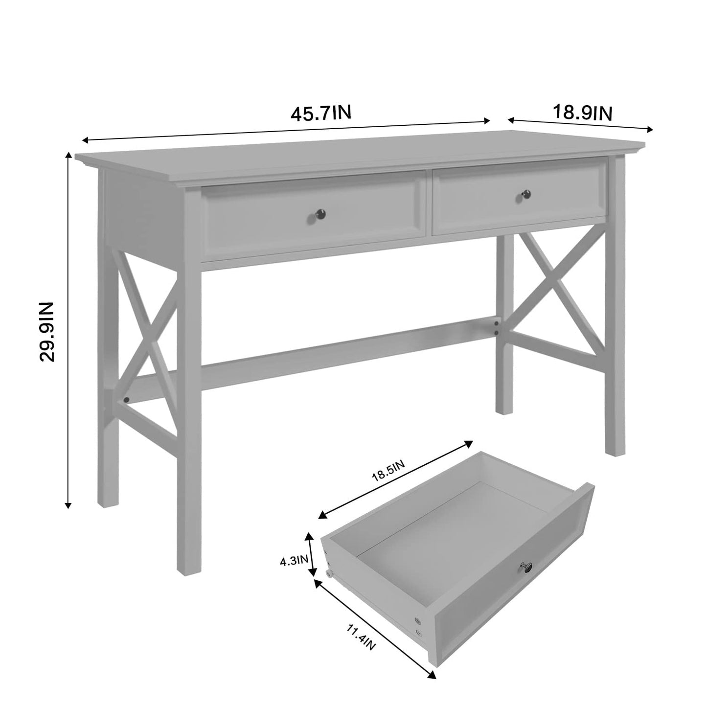 Lewahom Computer Desk with 2 Drawers, Elegant Home Office Writing Study Desk with Storage, Modern Simple Vanity Desk Console Table for Living Room, Grey - WoodArtSupply