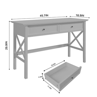 Lewahom Computer Desk with 2 Drawers, Elegant Home Office Writing Study Desk with Storage, Modern Simple Vanity Desk Console Table for Living Room, Grey - WoodArtSupply