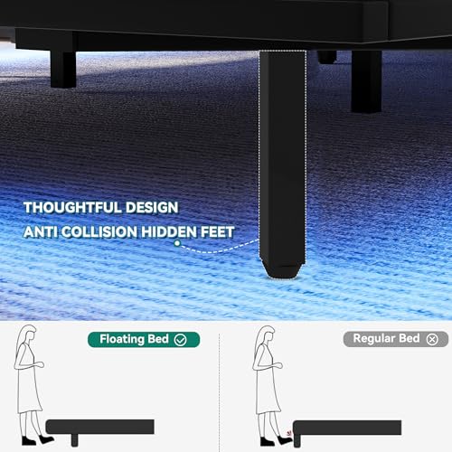 YITAHOME Full Floating Bed Frame & Charging Station, Upholstered Platform Bed with Headboard Storage, No Box Spring Needed,Gray YITAHOME