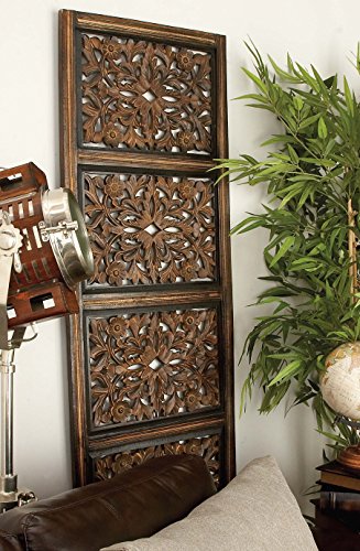 Deco 79 32661 Ebony Hand Carved Wood Wall Decor Sculpture, Brown, 72"H,20"W