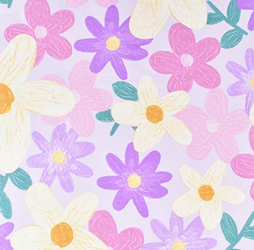 Scientific Sleep Purple Flower Painting Girls 100% Cotton 3 Pcs Twin Bed Sheet Set Kids Toddler Teen, Flat Sheet & Fitted Sheet & Pillowcase Kids Bedding Set (Floret, Twin) Scientific Sleep