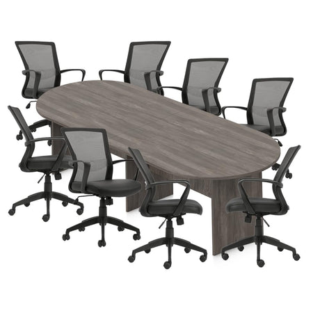 GOF 6FT, 8FT, 10FT Conference Table & Chair (G10705B) Set, Dark Cherry, Espresso, Artisan Grey, Mahogany, Walnut (10ft Table with 8 Chairs, Artisan Grey) GOF