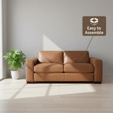 Naomi Home Freya Genuine Leather Loveseat Sofa - Luxurious Comfort, Goose Feather Cushion Filling, Square Arm Design, Sturdy Block Legs, Elegant Tan - Ideal for Living Room, Office, or Bedroom Naomi Home
