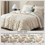 Oli Anderson Tufted Duvet Cover Queen Size, Soft and Lightweight Duvet Covers Set for All Seasons, 3 Pieces Boho Embroidery Shabby Chic Bedding Set (Beige, Queen, 90" x 90") Oli Anderson