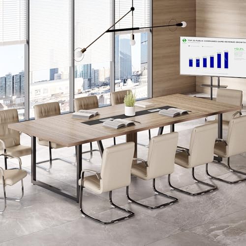 LITTLE TREE 8FT Conference Table for 10 People, Large Meeting Table, Modern Wooden Conference Room Table with Cable Management, Business Training Table with Strong Metal Legs for Office, Maple Color LITTLE TREE