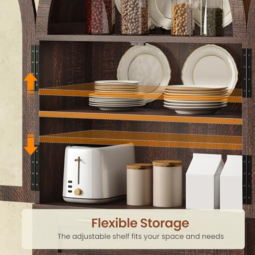 Itaar 71" Arched Kitchen Pantry Cabinet, Kitchen Storage Cabinets with 1 Large Drawer & Storage Cart 2 Tier & Door Shelves for Living Room, Dining Room, Brown Itaar