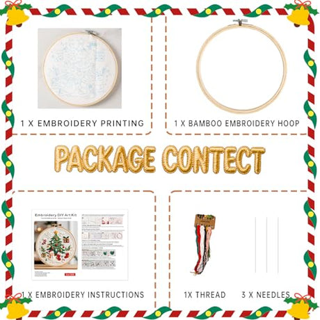 TUIFOQU Christmas Embroidery Kit, 4 Pack Beginner Embroidery Kit for Adults, Including Pattern, Needles, Cotton Threads and Instructions TUIFOQU