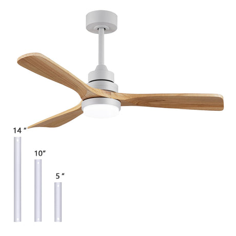 48" wooden ceiling fan with lighted remote control, indoor outdoor wooden ceiling fan, outdoor modern ceiling fan with 3 fan blades for patio, living room, farmhouse, etc (white + wood color)… dearnow