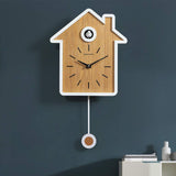 SHISEDECO Modern Cucu Wall Clock with Pendulum and Striking Small Cute Bird, Natural Cuckoo Call, Simple Fashion Wood Creative Unique Home Decoration for Living Room, Kitchen, Office (White) SHISEDECO