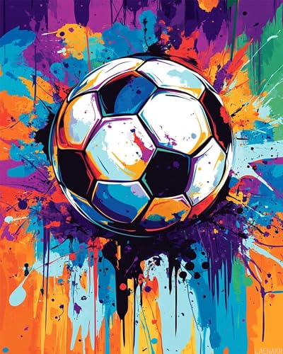 Soccer Ball Paint by Numbers for Adults Beginners Graffiti Background Painting by Number on Canvas Without Frame, DIY Sports Decor on Canvas with Brushes Acrylic Paint (16x20inch) LAENAKR