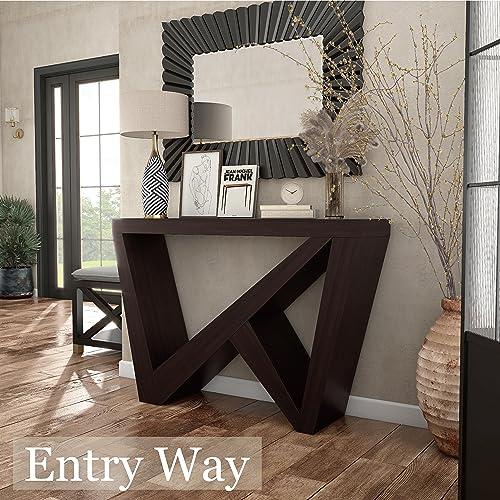 HOMES: Inside + Out Naomi Modern Decorative Accent Console with W-Shaped Legs, Narrow Desk, Wood Entryway Console Table for Living Room, Hallway, Entrance, Small Spaces, Cappuccino HOMES: INSIDE + OUT