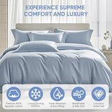 TWK 1200 TC 100% Egyptian Long-Staple Cotton Bedding Sheets Set, Luxury Hotel Style Deep Pocket with Elastic Reinforced Seams Sheet Set, Soft & Comfy Natural Sheets (French Blue, Full) TWK