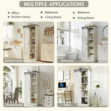 Aitjunz 72” Tall Farmhouse Bookshelf, 32” Wide Large Wooden Bookcase with Sliding Barn Door, 5-Tier Storage Cabinet with Adjustable Shelves, Modern Versatile Cabinet for Living Room, Bedroom, White Aitjunz