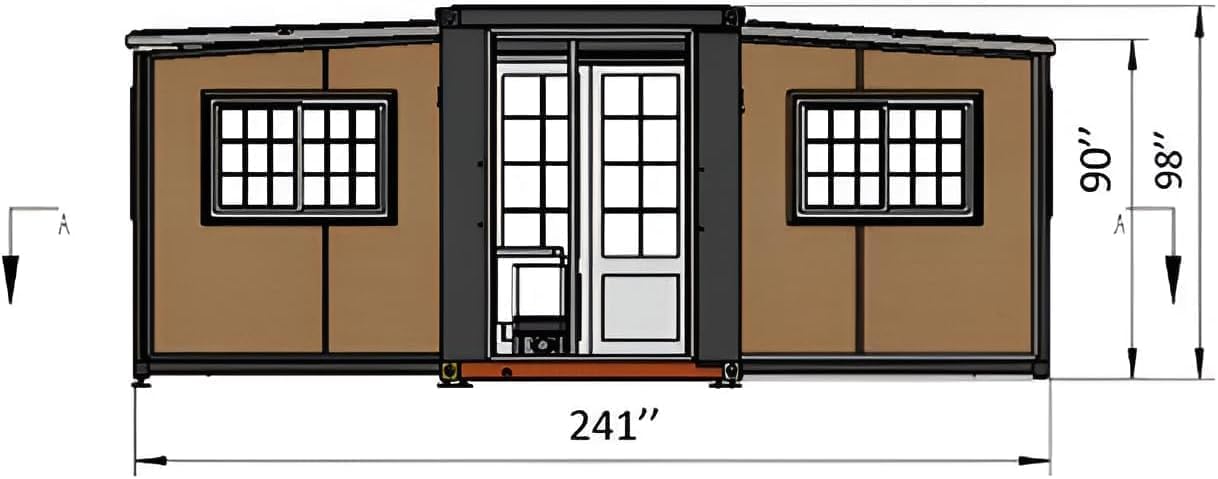 COMFYHOMES Expandable 19X20 FT 1/2 Bedroom Prefab House with Bathroom, Living Room, Kitchen, Windows and Lockable Door for Office, Hotel, Villa, Hospital, Shop, Warehouse (19X20 FT(with Restroom))