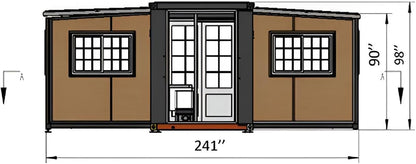 COMFYHOMES Expandable 19X20 FT 1/2 Bedroom Prefab House with Bathroom, Living Room, Kitchen, Windows and Lockable Door for Office, Hotel, Villa, Hospital, Shop, Warehouse (19X20 FT(with Restroom))