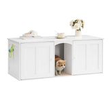 HOOBRO Litter Box Enclosure with Double Room, Cat Furniture for 2 Cats, Hidden Litter Box Furniture with 2 Hooks, Wooden Cat Washroom with Scratching Mat, White WT21MW01 HOOBRO