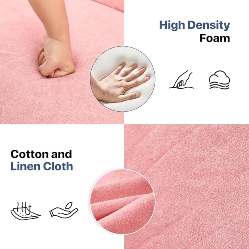 MoNiBloom 75 Inch Convertible Couch Sofa Bed, Reclining Futon Sleeper with Cloud Cushion & Ergonomics Armrest, 3 Seater Upholstered Couch, Comfy Reclining Sofa Bed for Living Room, Bedroom, Pink MoNiBloom