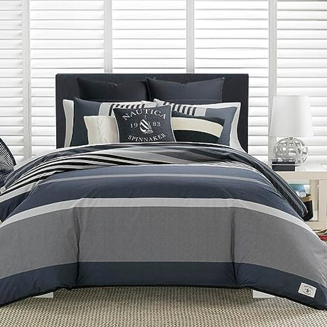 Nautica - Twin Duvet Cover Set, Cotton Reversible Bedding with Matching Sham, Casual Home Decor (Rendon Charcoal, Twin) Nautica