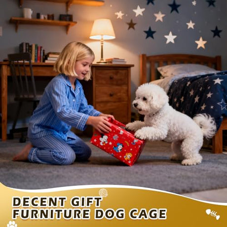 Dog Crate Furniture Foldable with Dog Bed Mat, 27" No Assembly Decorative Dog Kennel Indoor, Heavy Duty Small Collapsible Dog Crates for Small Dogs (Under 25 lb), Wooden Dog Cage TNELTUEB