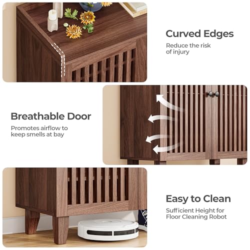 IRONCK Shoe Cabinet with Slatted Doors, 6-Tier Shoe Storage Cabinet with Adjustable Shelves, Wooden Shoe Rack Organizer for Entryway, Hallway, Closet, Living Room, Walnut IRONCK