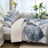Dintszyayue King Size Quilt Blue, 3 Pieces Patchwork Bedspread Bedding for King Size Bed, Soft Lightweight Microfiber Geometric Coverlet Set for All Season Quilts with 2 Pillowcases Dintszyayue